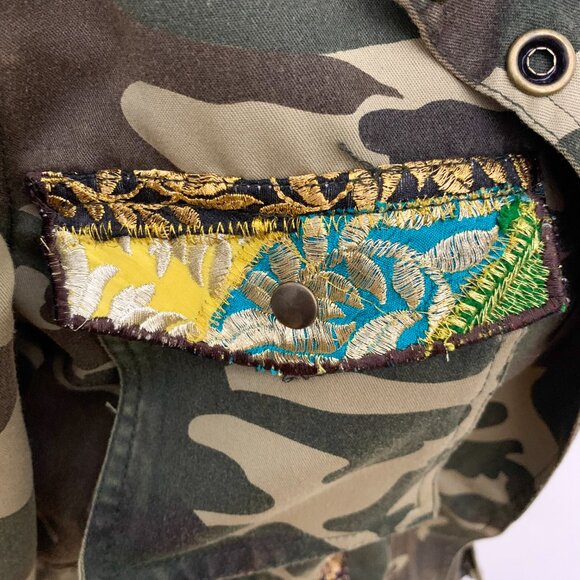 Anthropologie Beautiful Stories Patchwork Camo Utility Jacket Size Medium - Picture 10 of 16